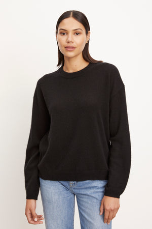 The BRYNNE CASHMERE CREW NECK SWEATER in black, by Velvet by Graham & Spencer.
