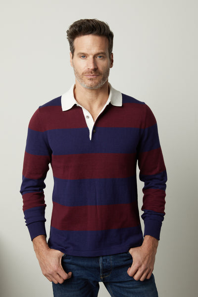 【ネイビー（40）】Beauchamp Multi Stripe Polo Sweater saturdays new york city Beauchamp Multi Stripe Polo Sweater Navy