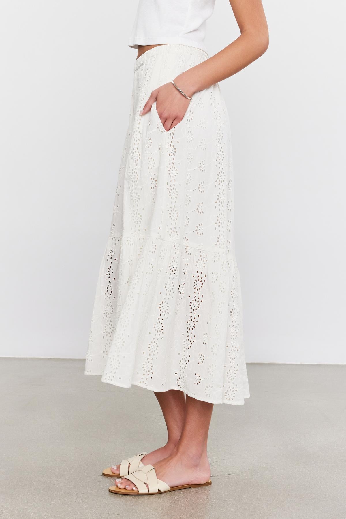 AMELIA COTTON EYELET LACE MIDI SKIRT Velvet by Graham Spencer