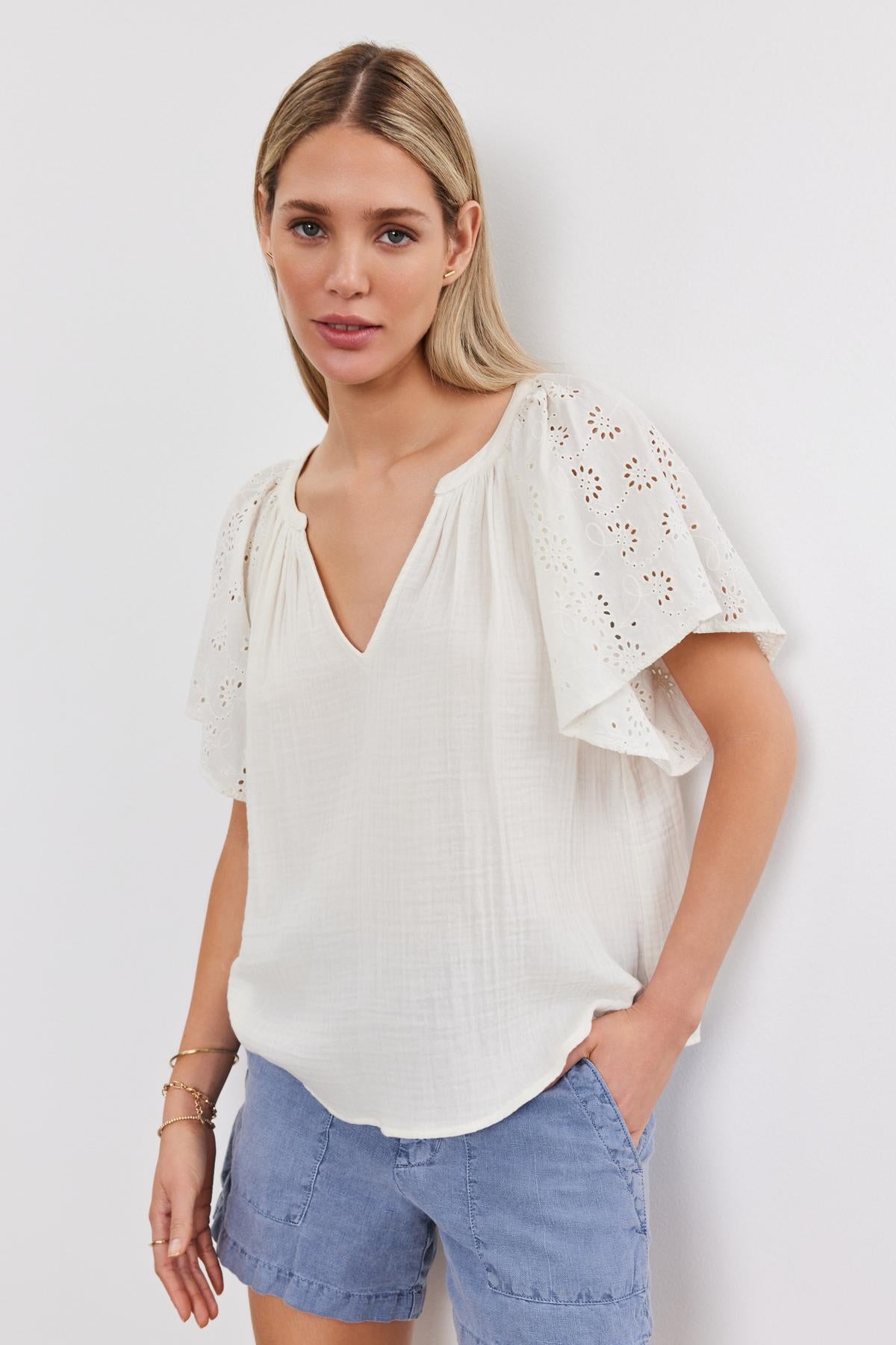 TISH COTTON GAUZE EYELET EMBROIDERED TOP – Velvet by Graham & Spencer