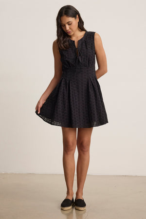 black dress eyelet Velvet by Graham & Spencer Ruth Eyelet Mini Dress