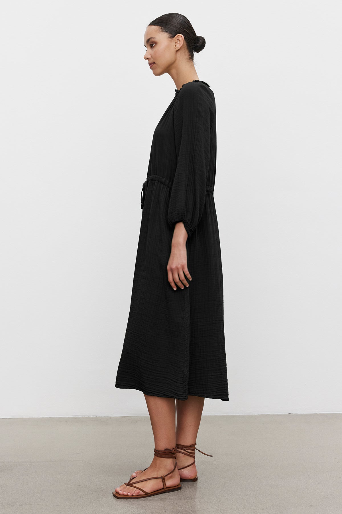 women black gauze dress pockets The Gauze Mini Tiered Dress