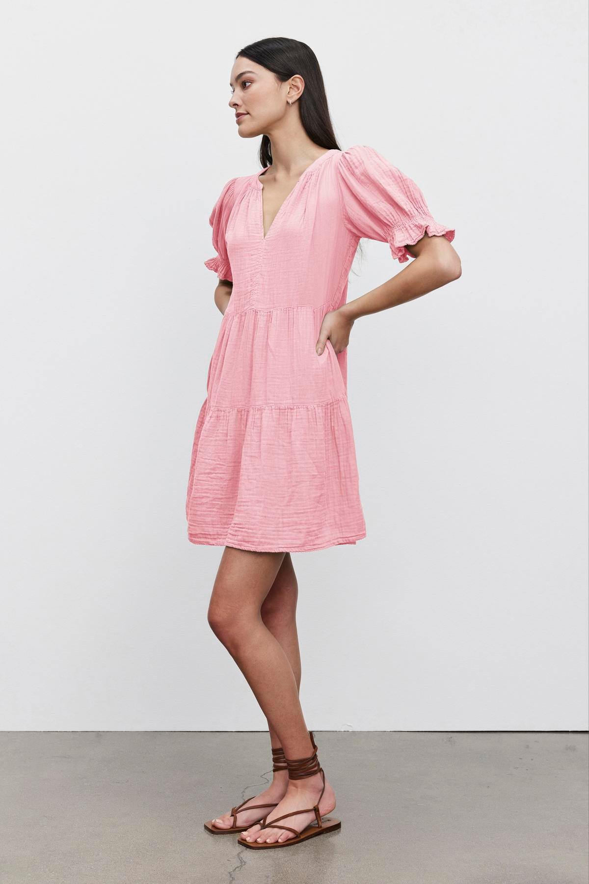 CLARISSA COTTON GAUZE PUFF SLEEVE TIERED DRESS Velvet by Graham & Spencer CLARISSA COTTON GAUZE PUFF SLEEVE TIERED DRESS Velvet by Graham & Spencer