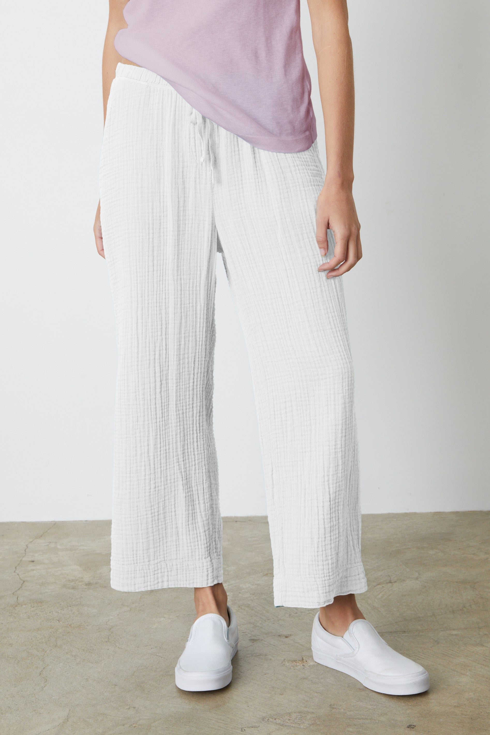   FRANNY COTTON GAUZE PANT by Velvet by Graham & Spencer front with white sneakers 