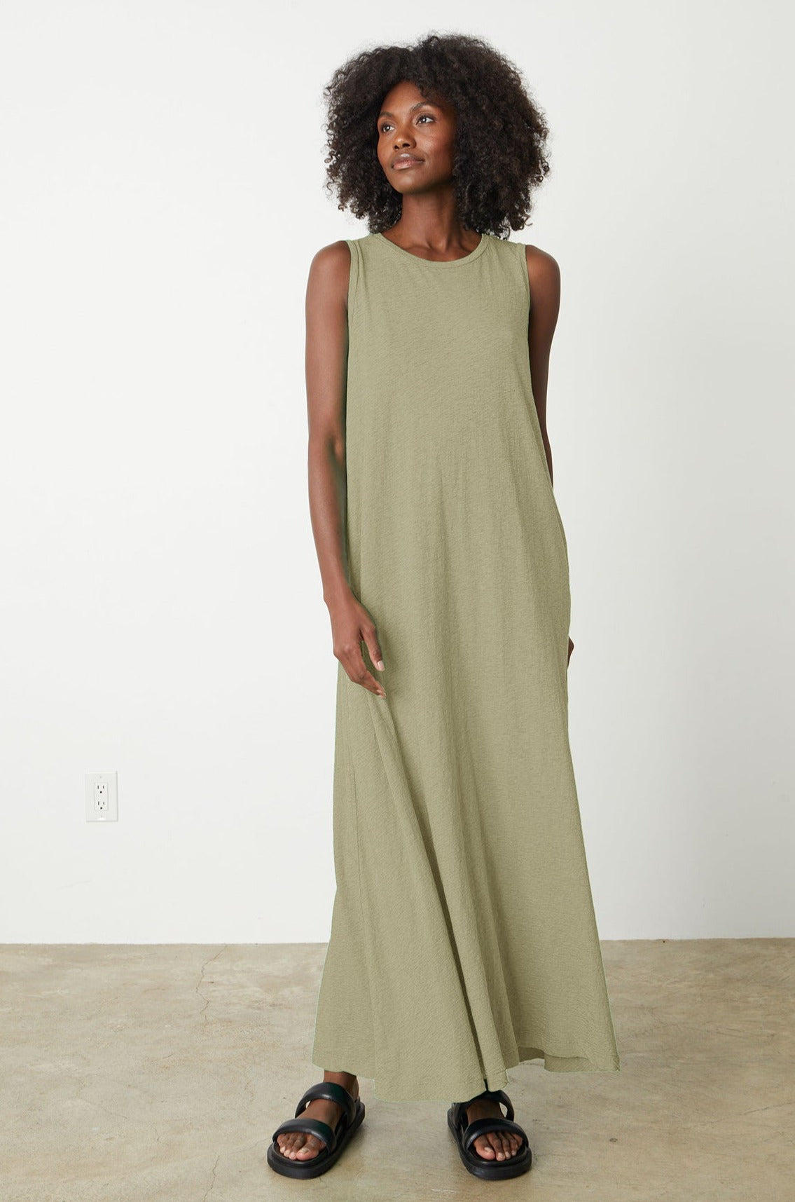 The EDITH sleeveless maxi dress in sage green by Velvet by Graham & Spencer.-26342821888193