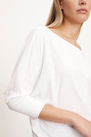 Close up of dolman sleeve on Joss Tee in white side detail