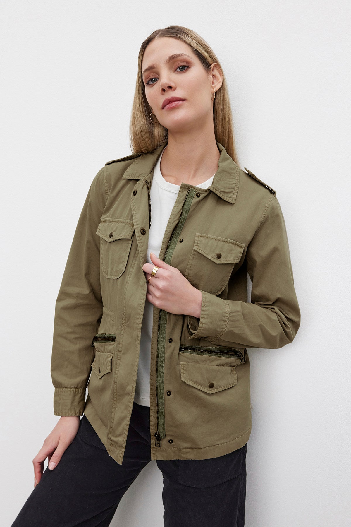 Olive green army jacket womens best sale