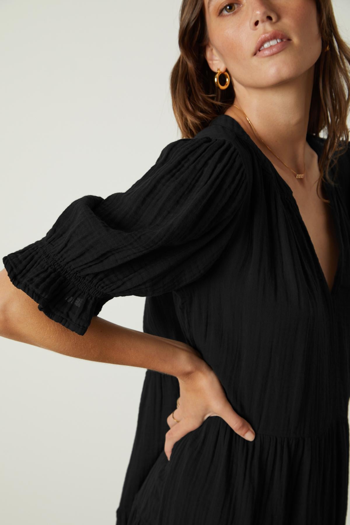 Clarissa Dress Black sleeve side detail-26537647407297