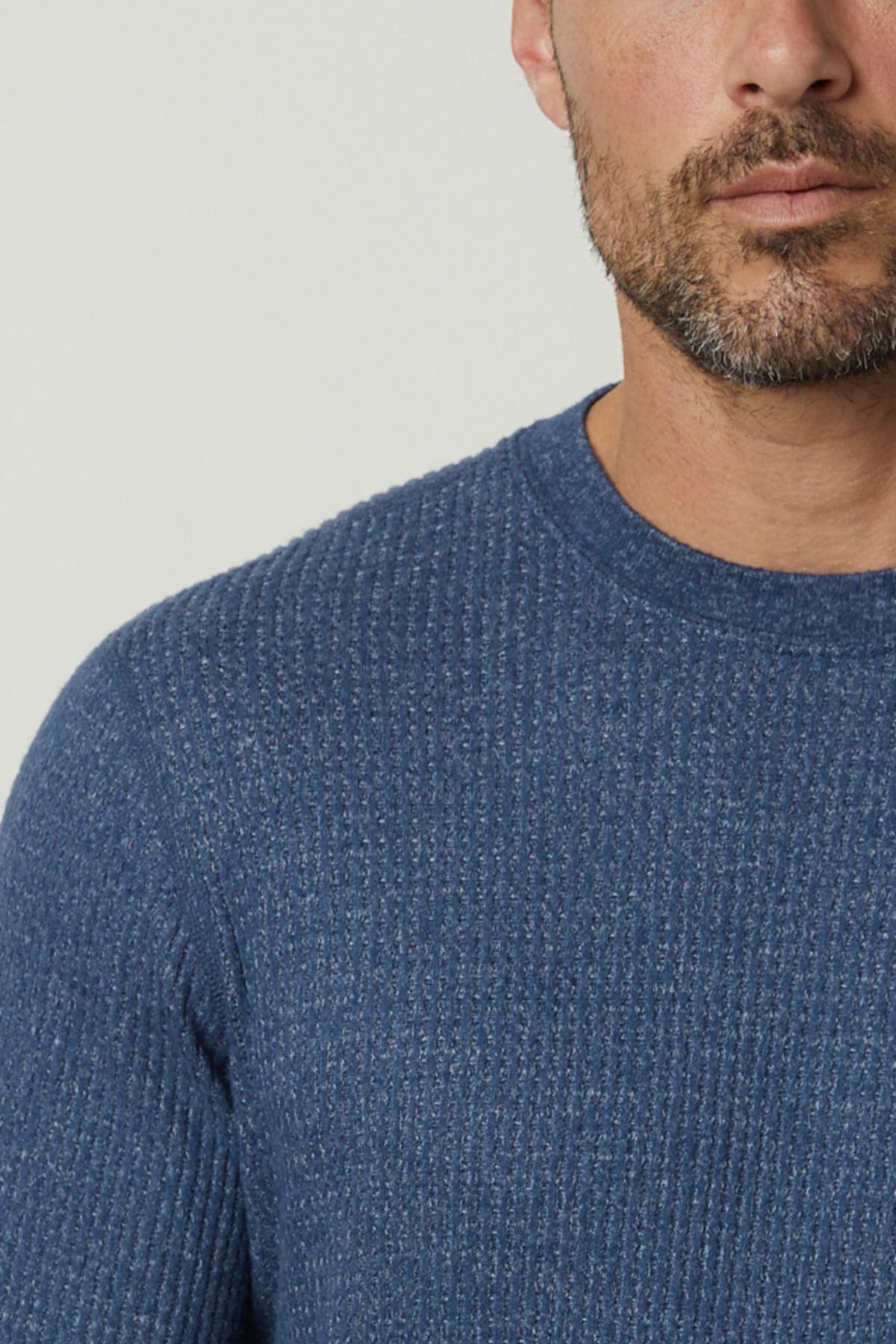 A premium Velvet by Graham & Spencer PONCHO THERMAL CREW man's blue sweater, perfect for cooler days.-35783057211585