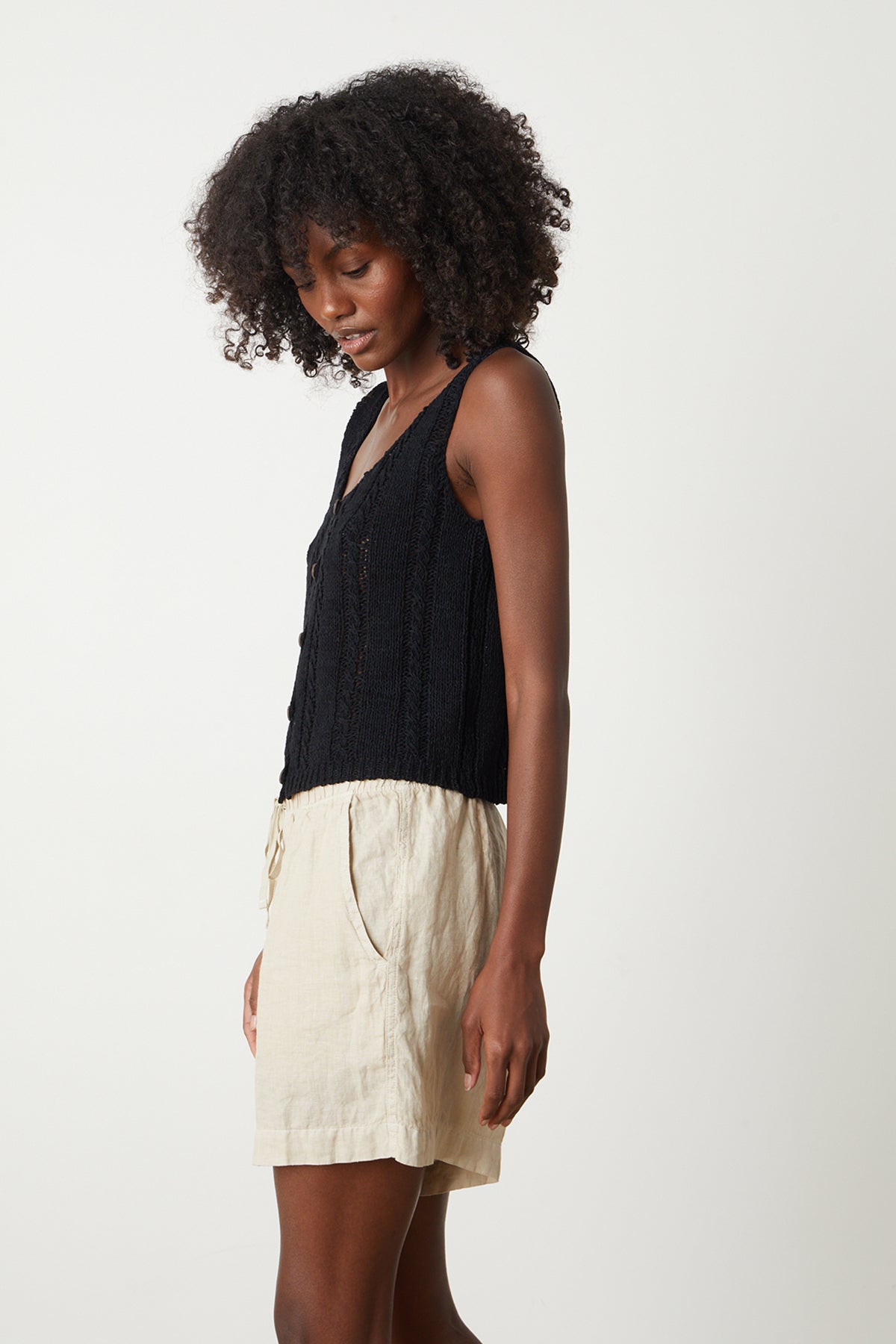 Layla Crochet Stitch Tank Top in black with Tammy short in sand side-26305204420801