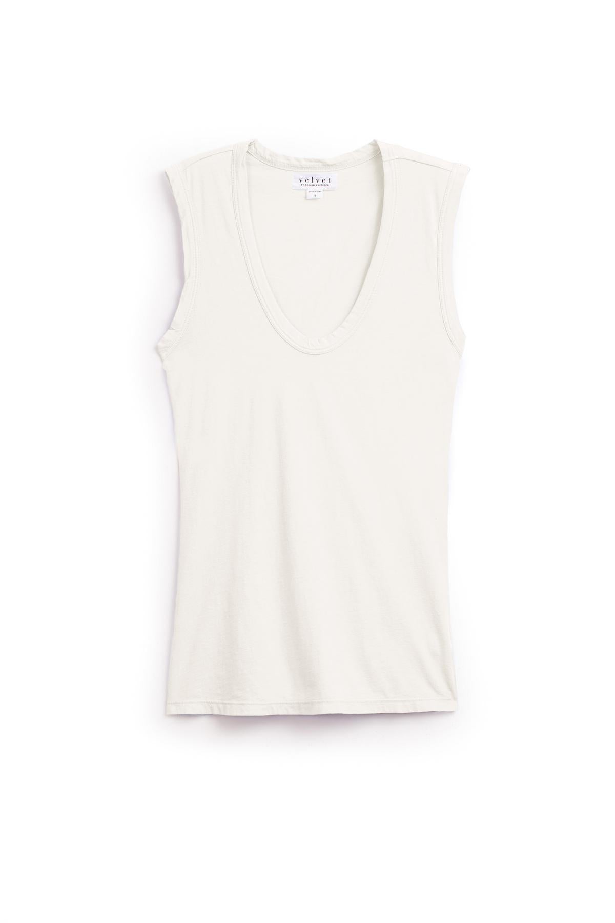   A soft and wearable Velvet by Graham & Spencer ESTINA GAUZY WHISPER FITTED TANK TOP on a white background. 