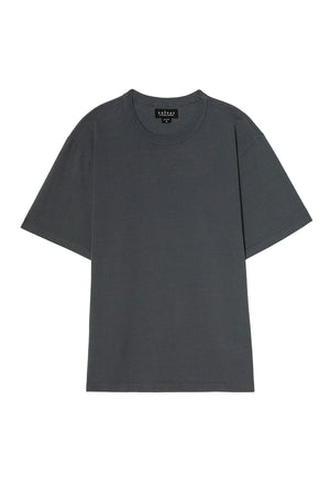 The WELLS TEE by Velvet by Graham & Spencer is a dark gray, relaxed-fit cotton jersey tee with short sleeves and a crew neckline, shown laid flat on a white background.