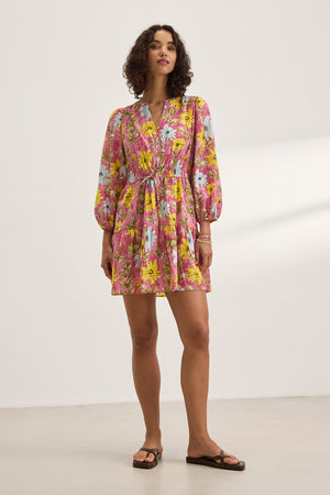 ornamental floral shirred velvet mini dress by Graham & Spencer Women's Sharlene Garden Print Pair it with strappy Color:Pom Floral Cosmas 161-3.5FB Flat Black Darnisha