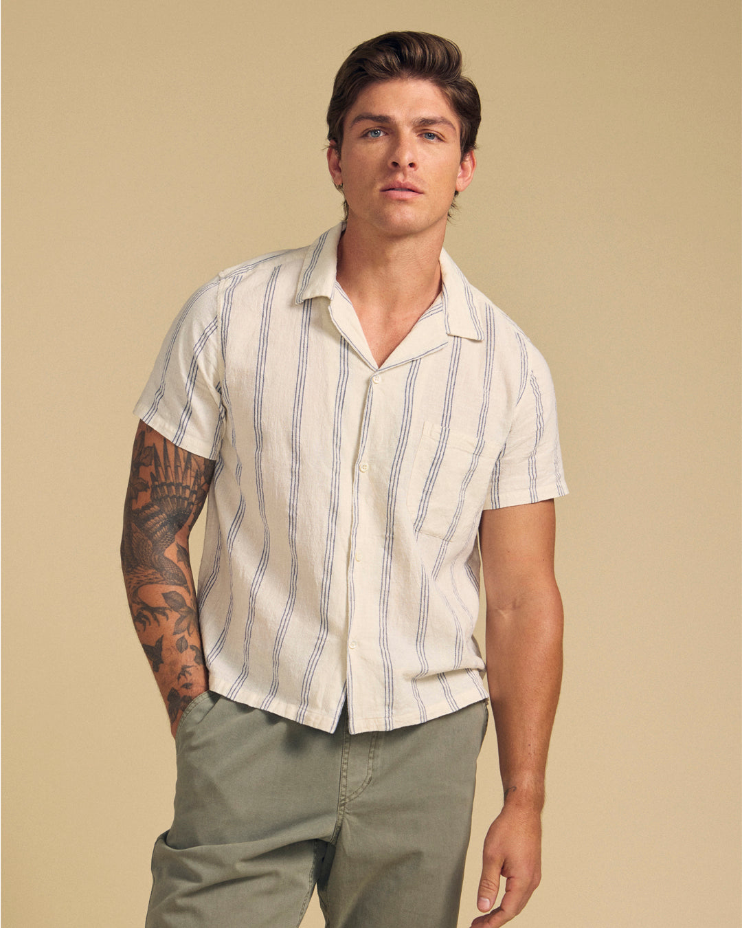 A man wearing the Griffen Shirt by Velvet by Graham & Spencer.