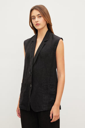 Oversized Velvet by Graham & Spencer BETHAN HEAVY LINEN SLEEVELESS BLAZER.