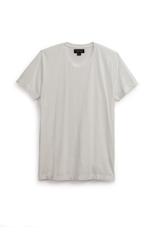 A plain white short-sleeved T-shirt made from lightweight cotton knit, featuring a round neckline and offering the perfect fit, displayed against a white background is the HOWARD TEE by Velvet by Graham & Spencer.