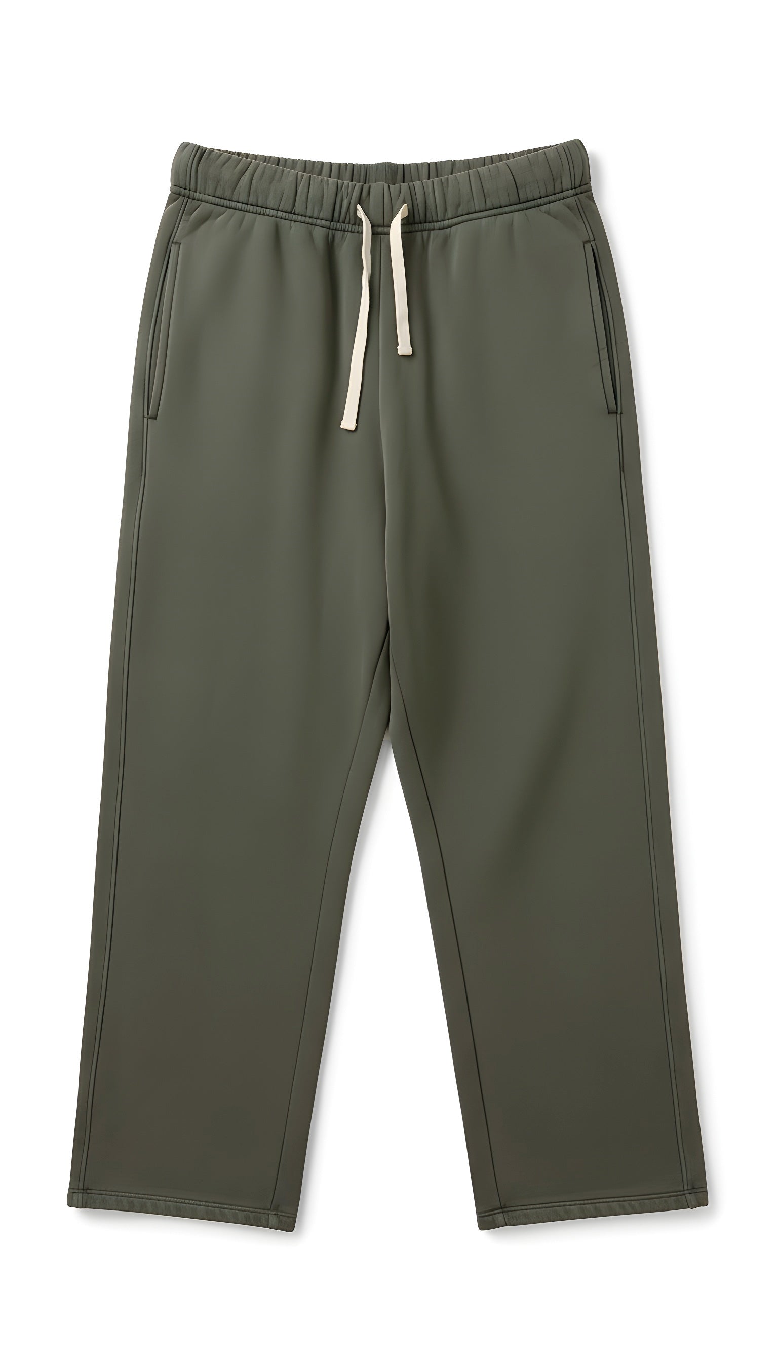 The HUDSON SWEATPANT by Velvet by Graham & Spencer is an olive green cotton fleece pant with an elastic waistband and side pockets, designed for everyday comfort. Shown laid flat on a white background.