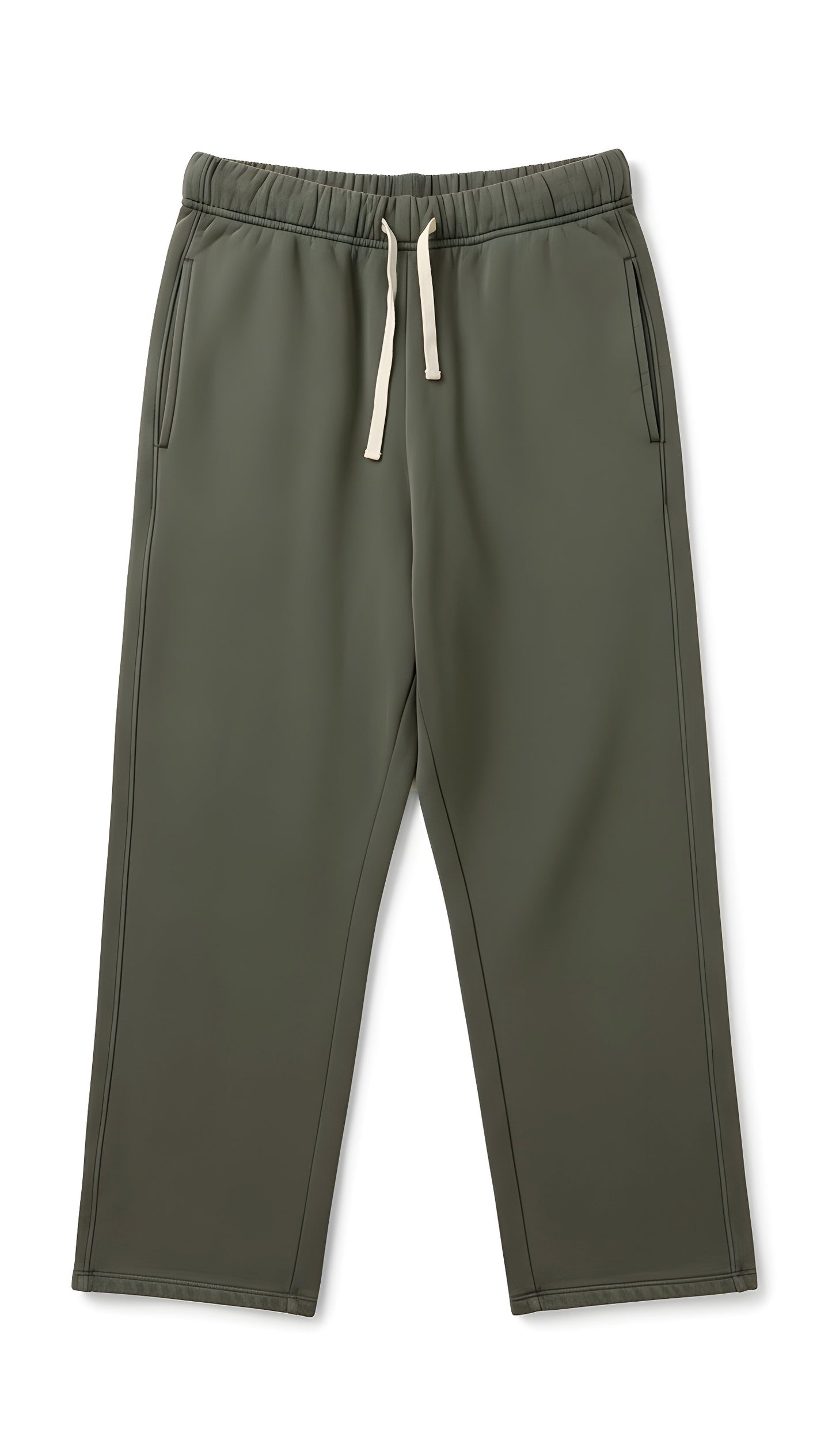 The HUDSON SWEATPANT by Velvet by Graham & Spencer is an olive green cotton fleece pant with an elastic waistband and side pockets, designed for everyday comfort. Shown laid flat on a white background.-40277056913601