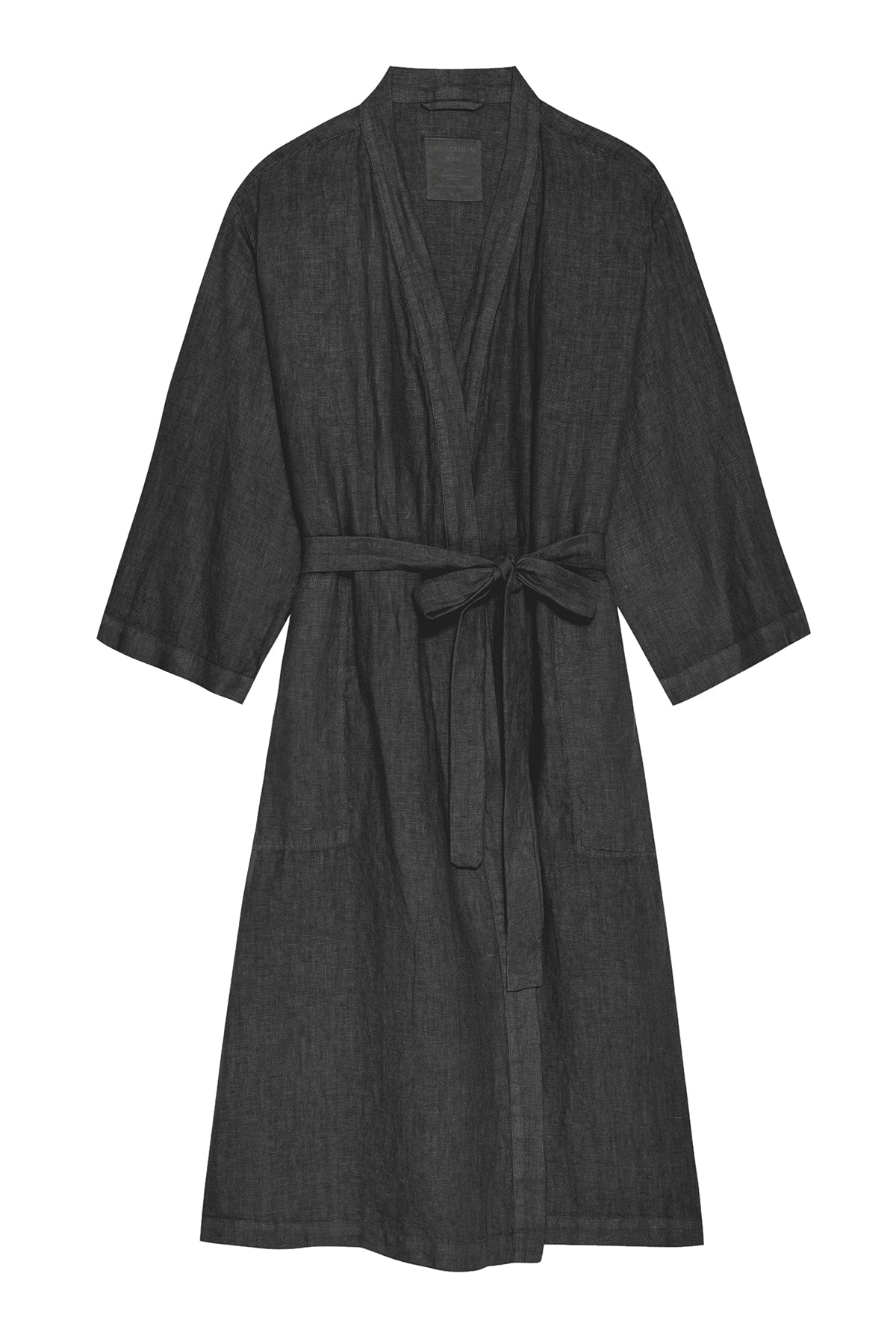 Jenny Graham Linen Robe in black flat shot-26310943441089