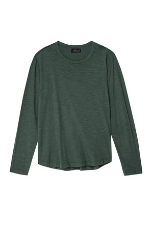 The KAI TEE by Velvet by Graham & Spencer is a plain, long-sleeved dark green crew neck t-shirt shown against a white background.
