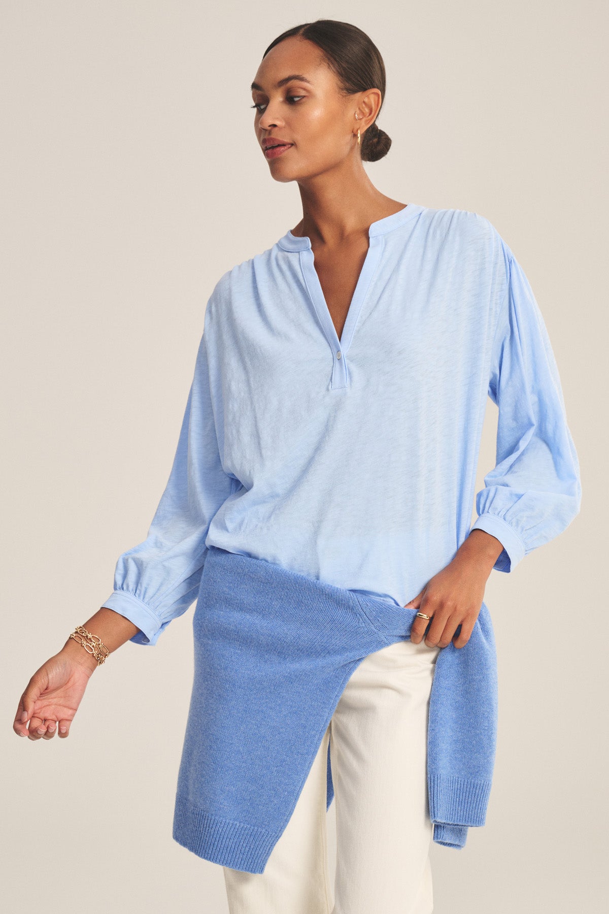 KNOX COTTON SLUB 3/4 SLEEVE SPLIT NECK TEE – Velvet by Graham