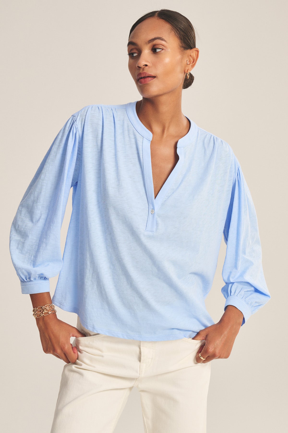 KNOX COTTON SLUB 3/4 SLEEVE SPLIT NECK TEE – Velvet by Graham
