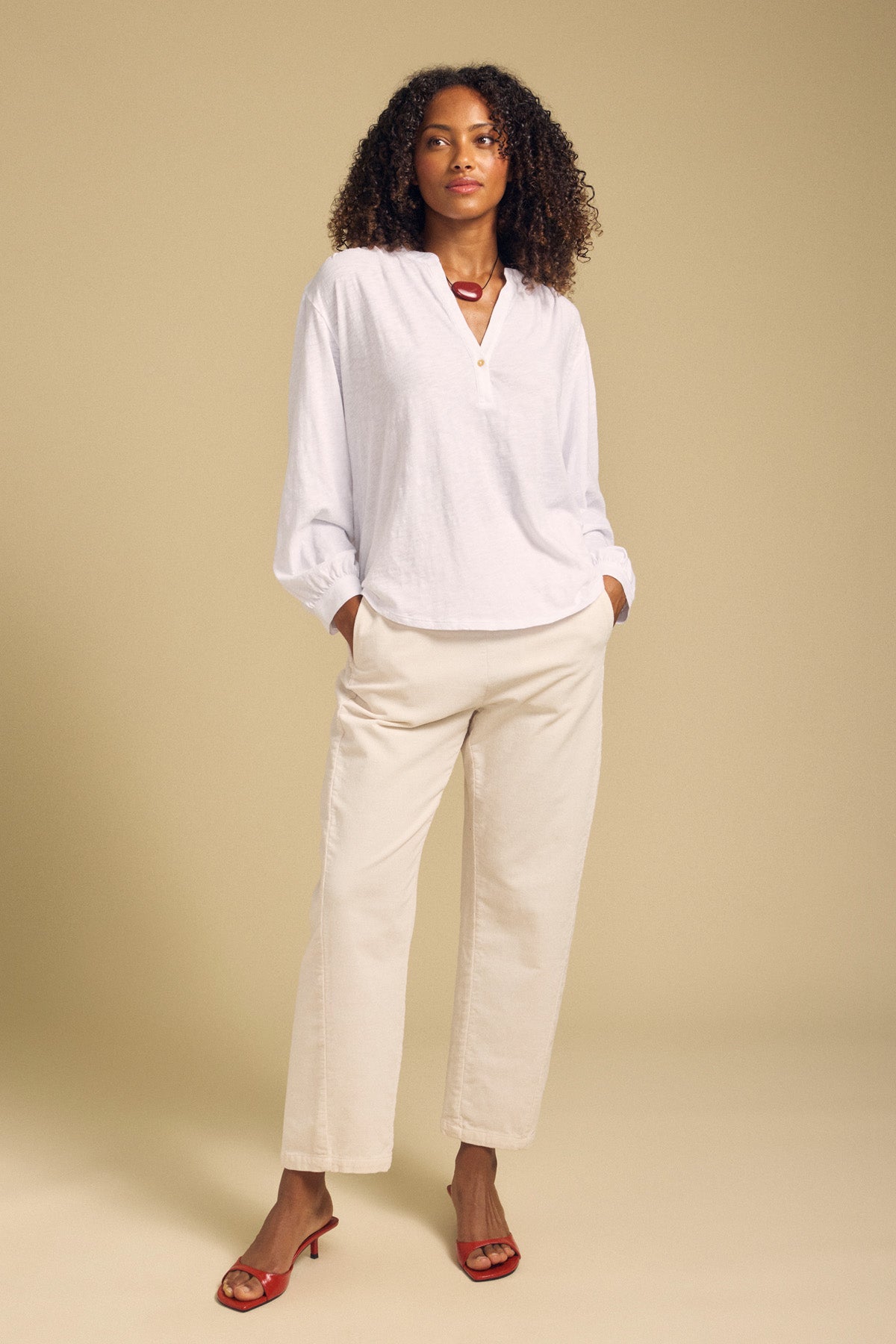 【新品未開封】soyy. Velour Tee ecru KNOX COTTON SLUB 3/4 SLEEVE SPLIT NECK TEE – Velvet by Graham