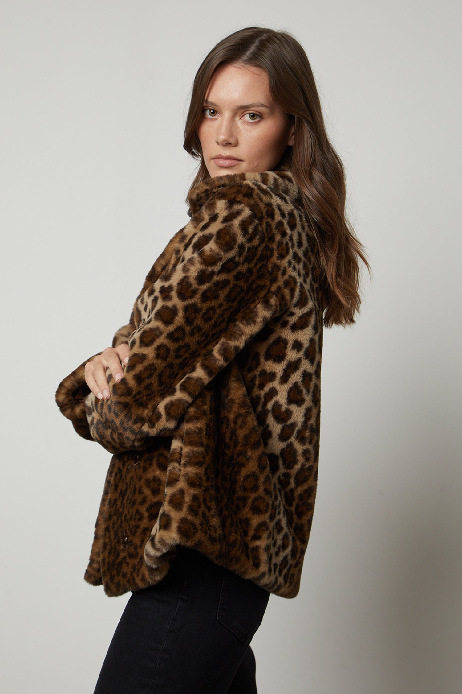 Forever 21 Faux Fur Coat Jacket Leopard Black/Brown Large L PLUSH New! $88