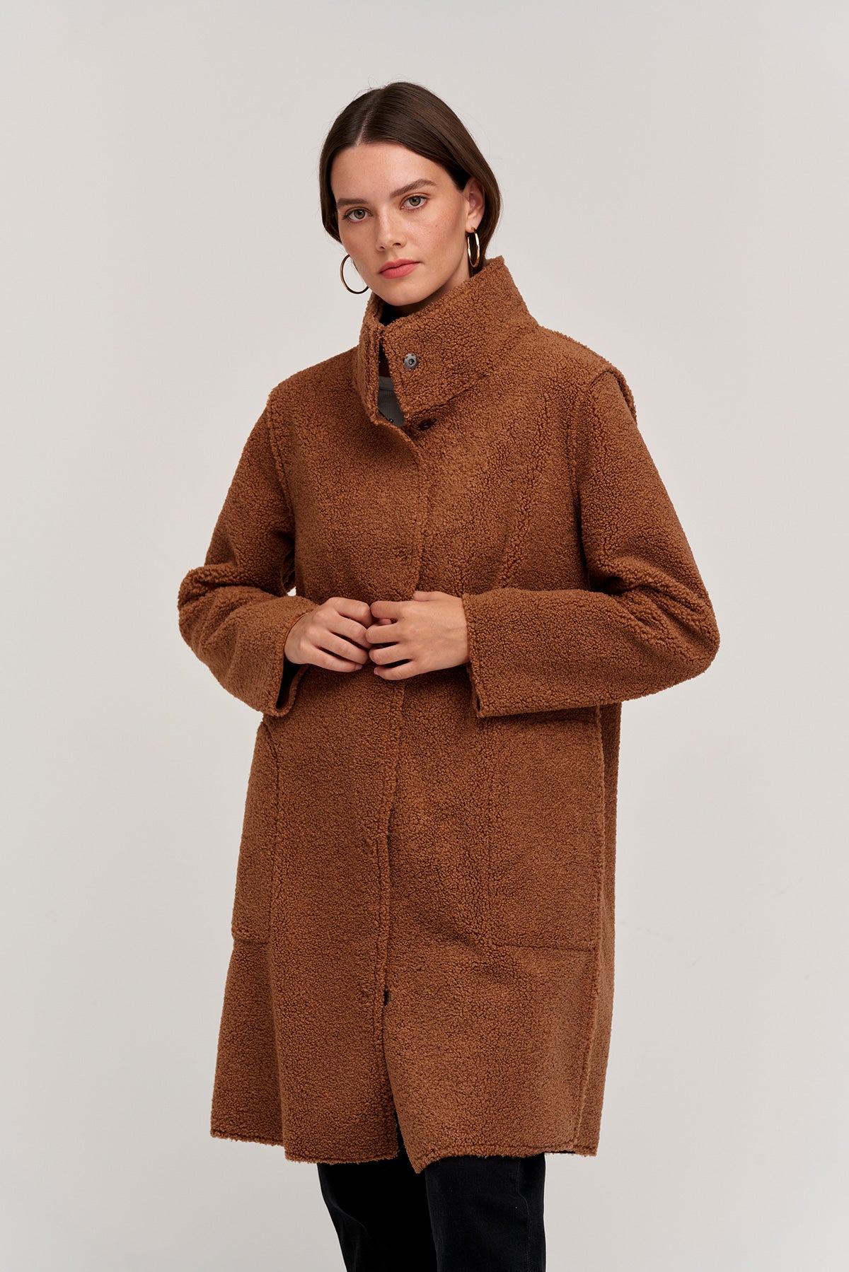   Mirabel Faux Lux Sherpa Reversible Coat front view 