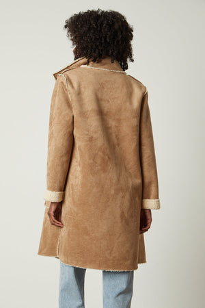 Mirabel Faux Lux Sherpa Reversible Coat in Sand Reversed Back