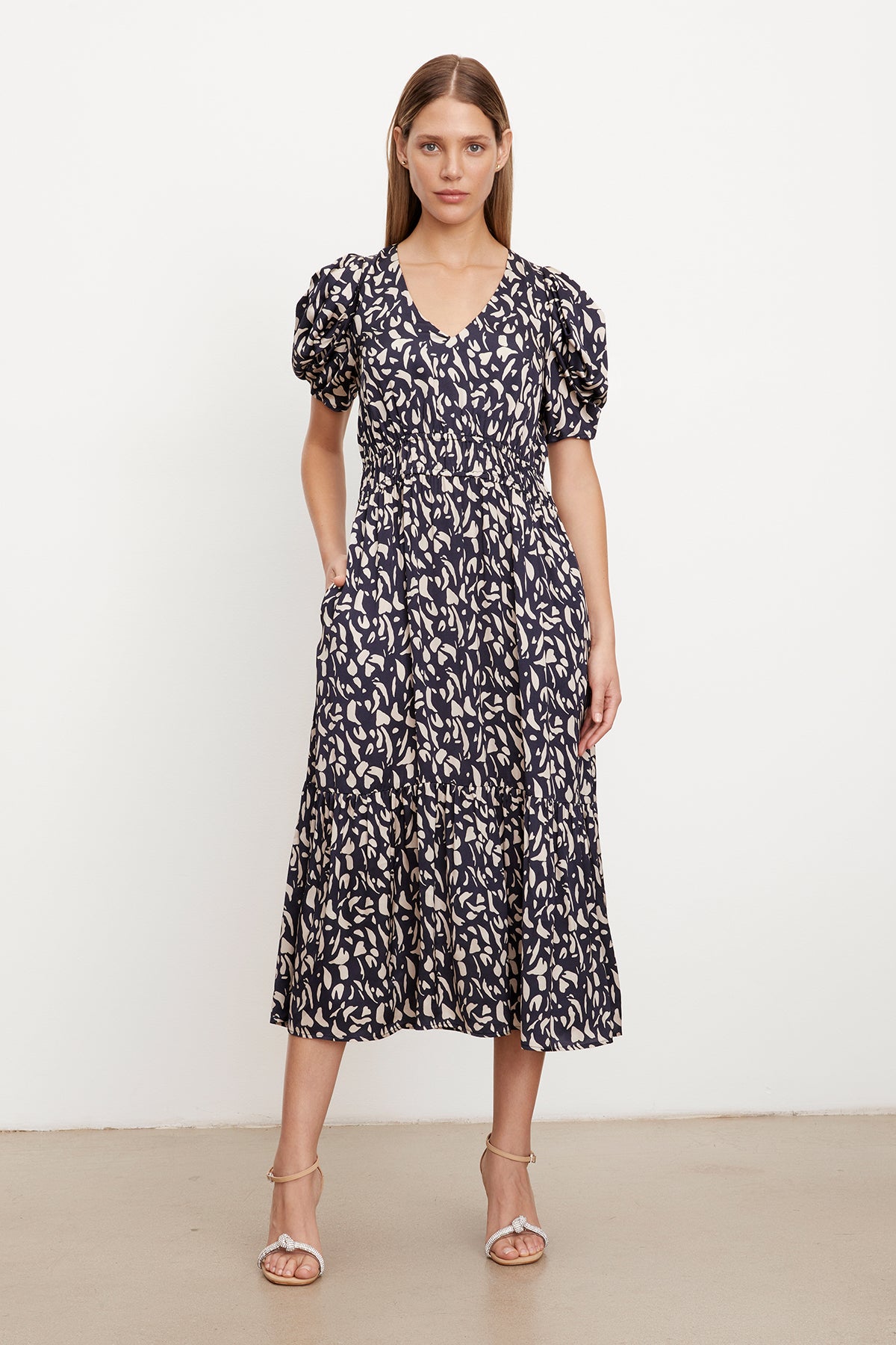 LYUDA PRINTED SATIN V-NECK MIDI DRESS – Velvet by Graham & Spencer