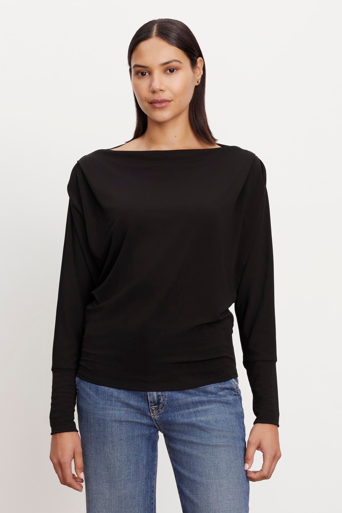   The women's black long sleeve BESS BOATNECK TOP by Velvet by Graham & Spencer. 