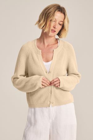 MIRAE TEXTURED PIMA COTTON BUTTON FRONT CARDIGAN – Velvet by