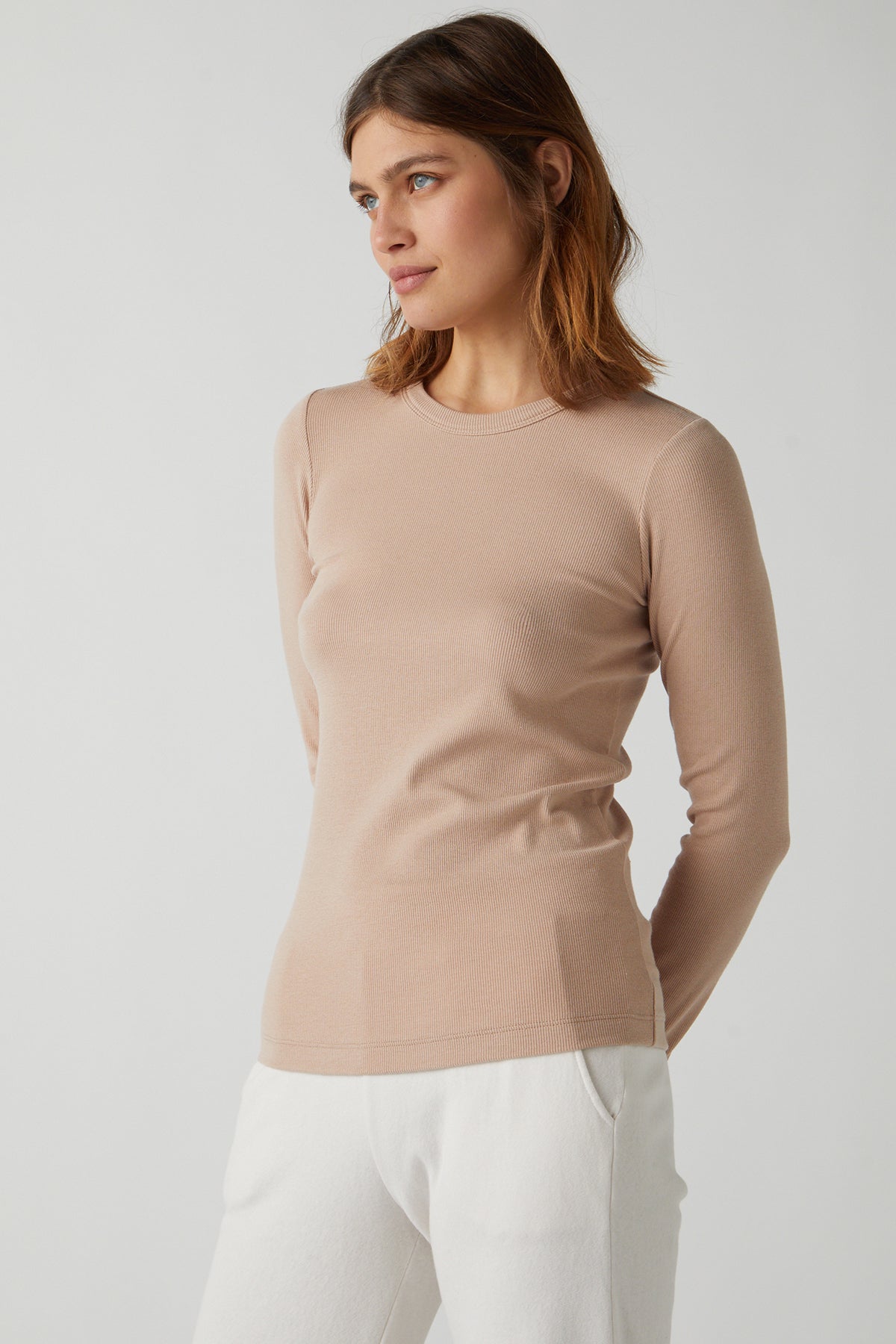   Long Sleeve Camino Tee in nude front & side 