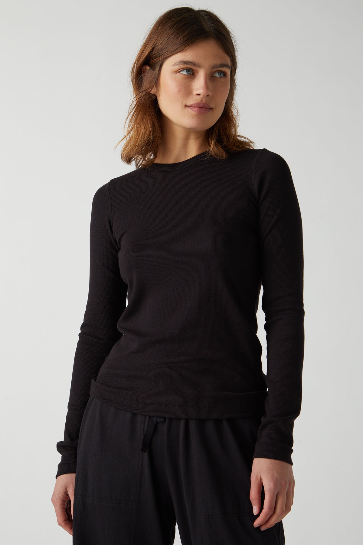  Long Sleeve Camino Tee in black front 