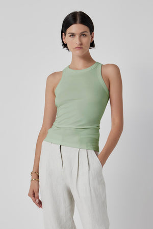 Green Ribbed Tube Top|218402801-Celery-Green