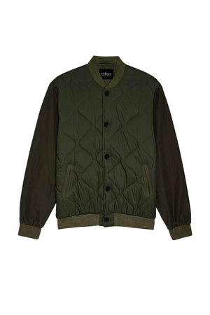 The Velvet by Graham & Spencer MAISON QUILTED JACKET in olive green and black with a quilted nylon body.