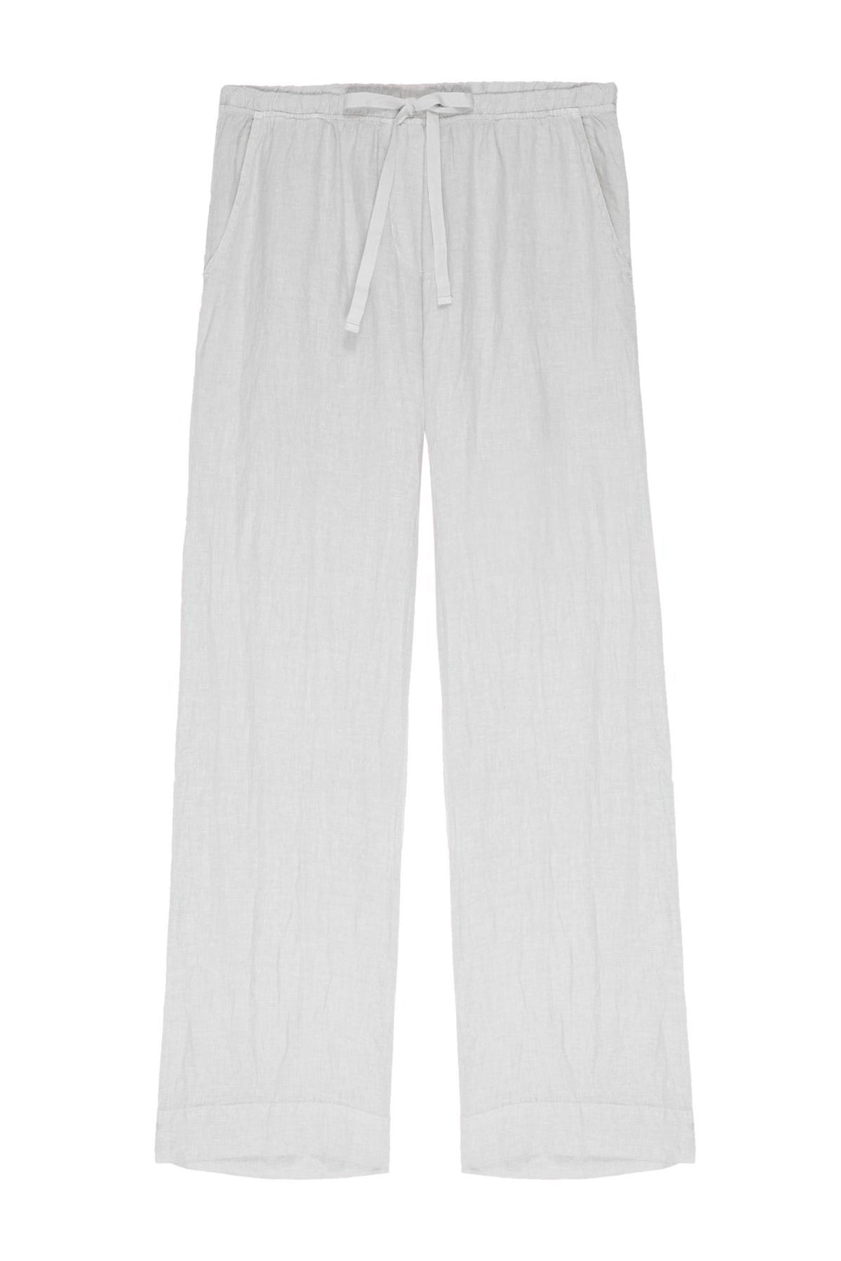 Light gray linen PICO PANTS with an elastic waist, displayed on a plain white background, by Velvet by Jenny Graham.-36580165484737
