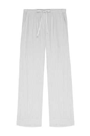 Light gray linen PICO PANTS with an elastic waist, displayed on a plain white background, by Velvet by Jenny Graham.