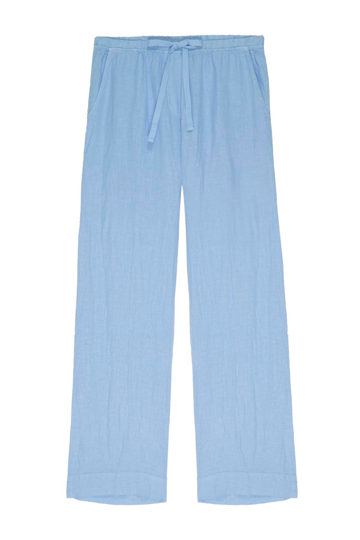 Light blue linen PICO PANT with a relaxed fit, isolated on a white background by Velvet by Jenny Graham.-36580165517505