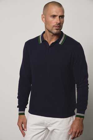 Danny Pique Polo in navy with white denim front