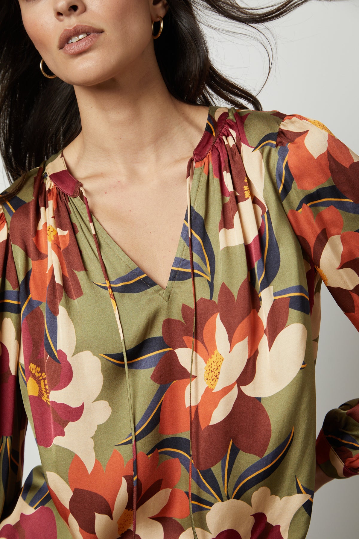 ISRA PRINTED SATIN V-NECK BLOUSE – Velvet by Graham & Spencer
