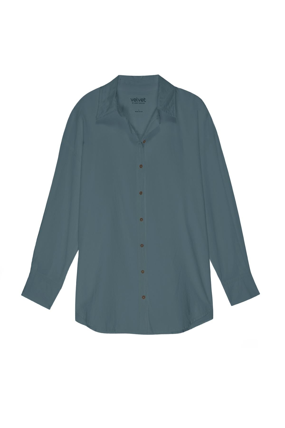 A women's Velvet by Jenny Graham REDONDO BUTTON-UP SHIRT with a drop shoulder seam and buttons down the front.-35783066026177