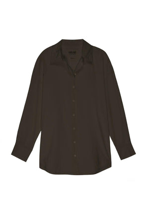 A soft cotton shirting women's oversized brown Velvet by Jenny Graham REDONDO BUTTON-UP SHIRT with a borrowed-from-the-boys silhouette.