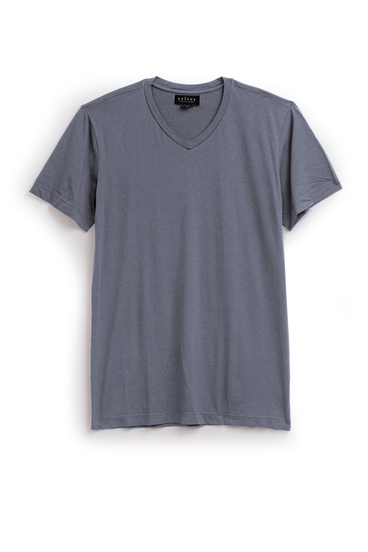   The SAMSEN TEE by Velvet by Graham & Spencer is a gray Pima jersey V-neck T-shirt on a white background, ideal for layering. 