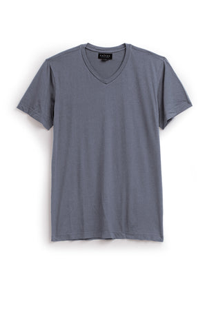 The SAMSEN TEE by Velvet by Graham & Spencer is a gray Pima jersey V-neck T-shirt on a white background, ideal for layering.