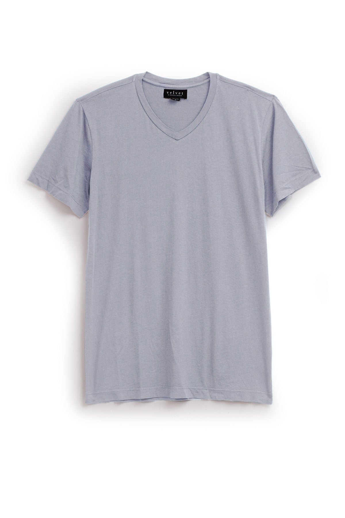   The SAMSEN TEE by Velvet by Graham & Spencer is a soft Pima jersey V-neck T-shirt in light gray, ideal for layering on a white background. 