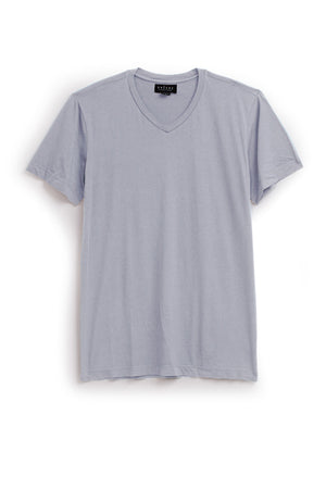 The SAMSEN TEE by Velvet by Graham & Spencer is a soft Pima jersey V-neck T-shirt in light gray, ideal for layering on a white background.