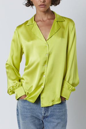 Soho Top in lime with blue denim front