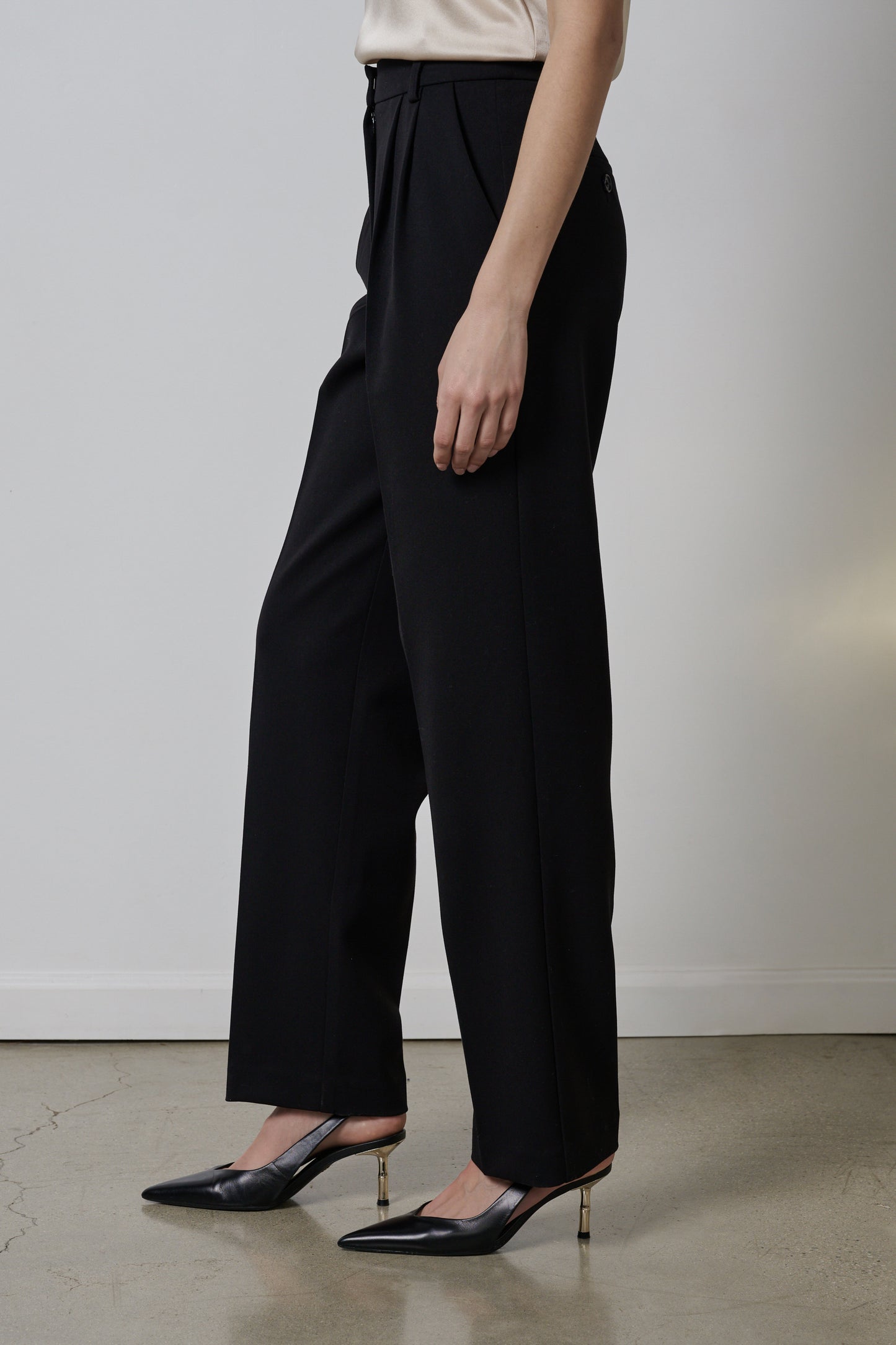 A woman wearing Velvet by Jenny Graham wide leg pants and heels.-26915009659073